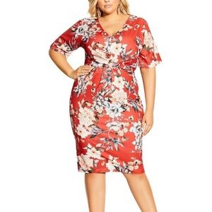 NWT City Chic Knot Seduction Red Floral Bodycon Dress